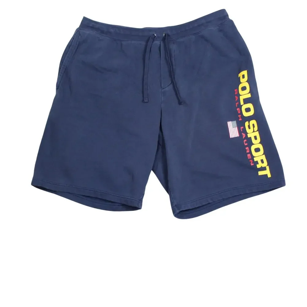 Polo Sport Ralph Lauren Shorts Mens XLT Blue Graphic Logo Fleece Drawstring